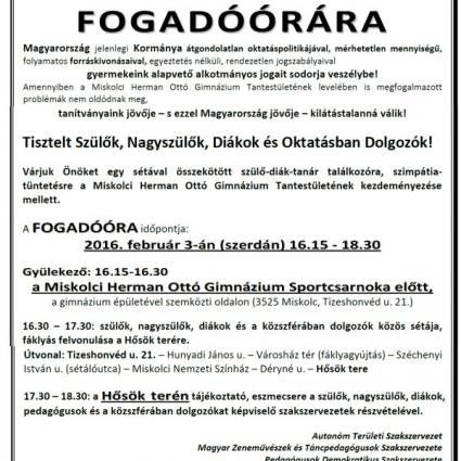 Fogadóóra - február 3. Miskolc